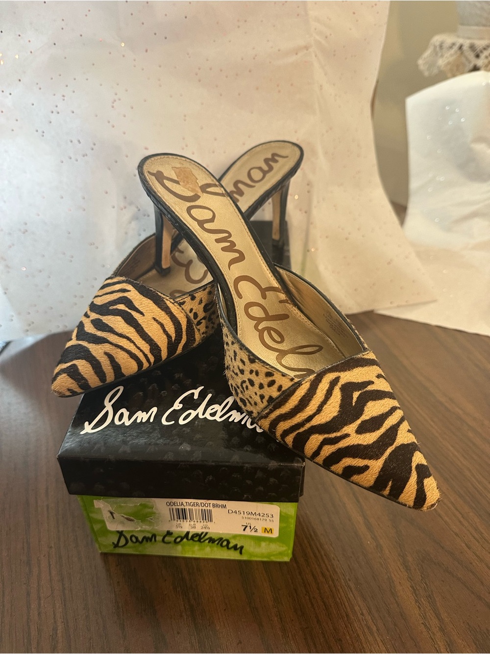 Sam Edelman Animal Print Pointed-Toe Mule Heels - Black/Tan
